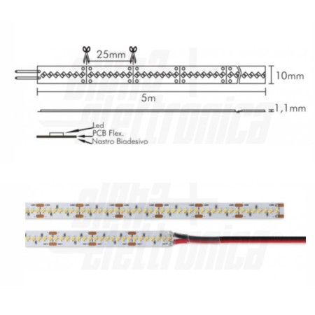 LED A STRISCIA 24V 560LED/M 19,2W/M BIANCO CALDO 3000K IP20 VENDITA AL METRO