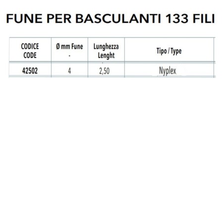 Fune per Basculante Filomat 42502 con Nyplex 4 mm x 2,5 m