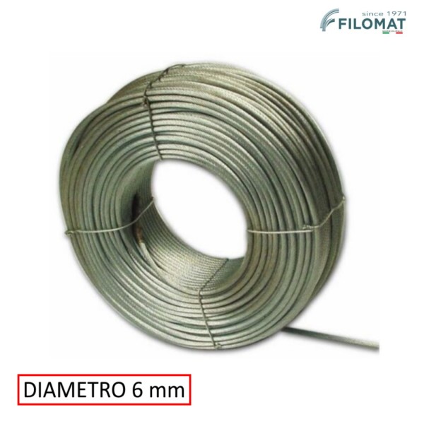 FUNE ACCIAIO PER TESATE 19 FILI DIAM. 6 MM X 100 MT