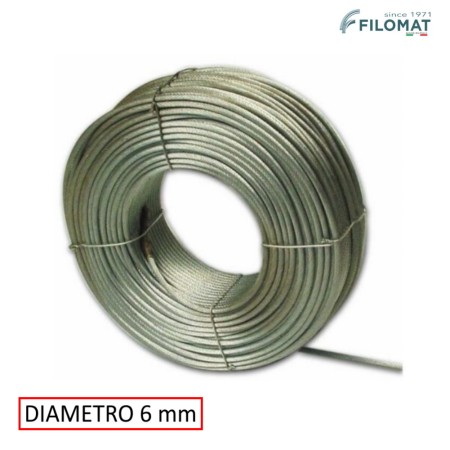 FUNE ACCIAIO PER TESATE 19 FILI DIAM. 6 MM X 100 MT