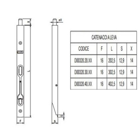 Catenaccio a Leva AGB 320 Frontale 16 mm Cromato Opaco