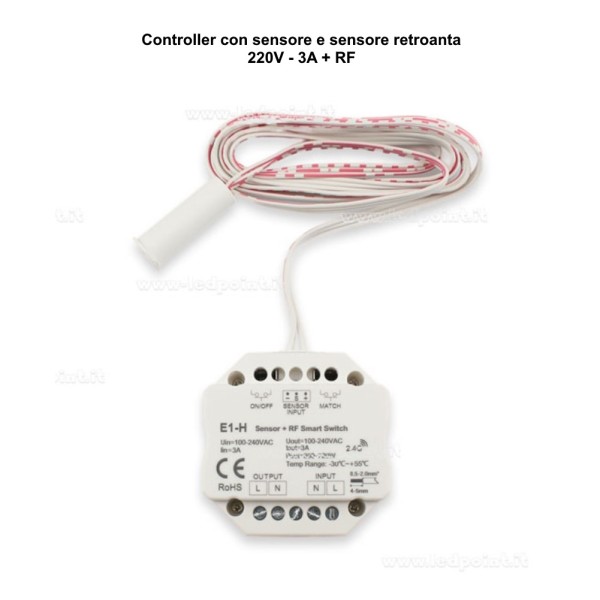 CONTROLLER 220V USCITA RELE' CON SENSORE A INFRAROSSO PER PORTE ARMADIO + RF