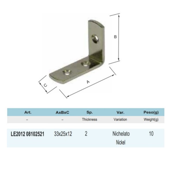 LASTRINA ANGOLARE 3 FORI 25 X 33 X 12 MM NICHELATA