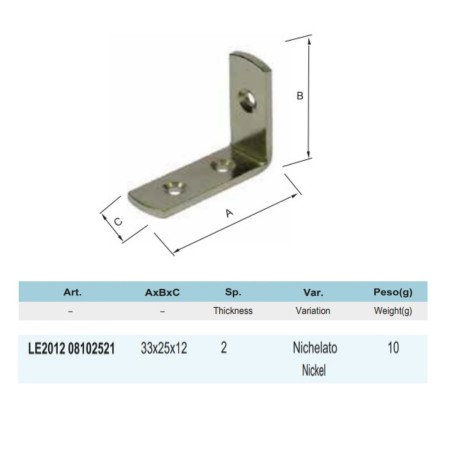LASTRINA ANGOLARE 3 FORI 25 X 33 X 12 MM NICHELATA
