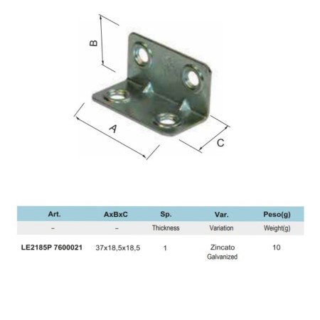 LASTRINA ANGOLARE 4 FORI 18 X 18 X 37 MM ZINCATA