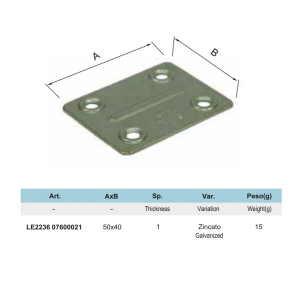 PIASTRA PIANA 4 FORI 50 X 40 MM ZINCATA