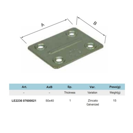 PIASTRA PIANA 4 FORI 50 X 40 MM ZINCATA