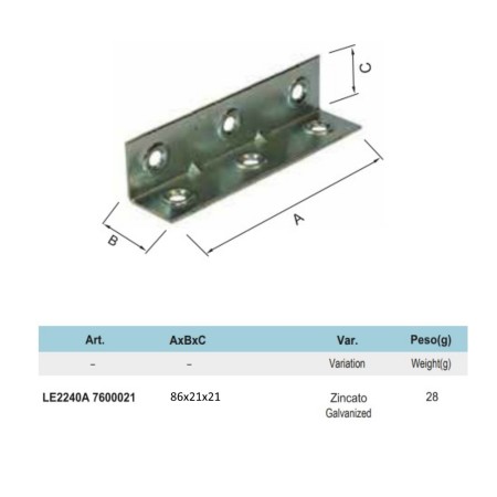 LASTRINA ANGOLARE 6 FORI 21 X 21 X 86 MM ZINCATA
