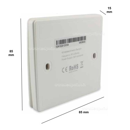 INTERRUTTORE DA PARETE CINETICO A UN PULSANTE SENZA CAVO E BATTERIA 433Mhz BIANCO