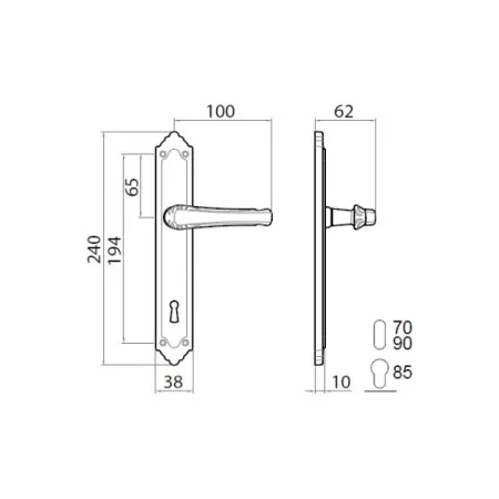 MANIGLIA GPB LADY PLACCA 8X90 OTTONE FUME'