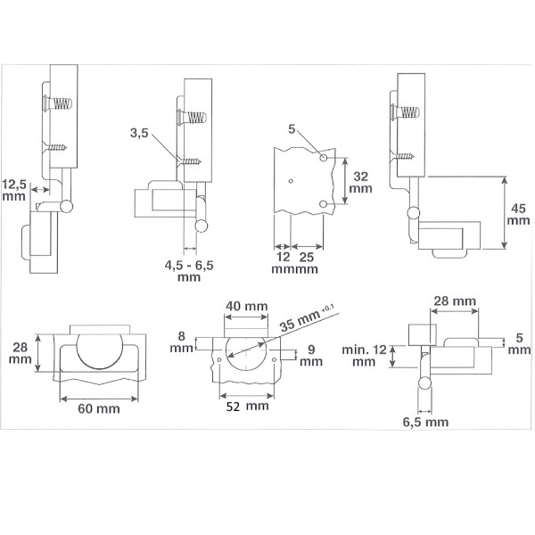 Cerniera Comferut 01.4716V tipo Aximat Montaggio ad Angolo