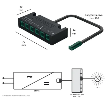 DISTRIBUTORE 6 VIE CON CAVO HAFELE LOOX5 24V "SENZA" INGRESSO PER SENSORI/INTERRUTTORI 833.77.839