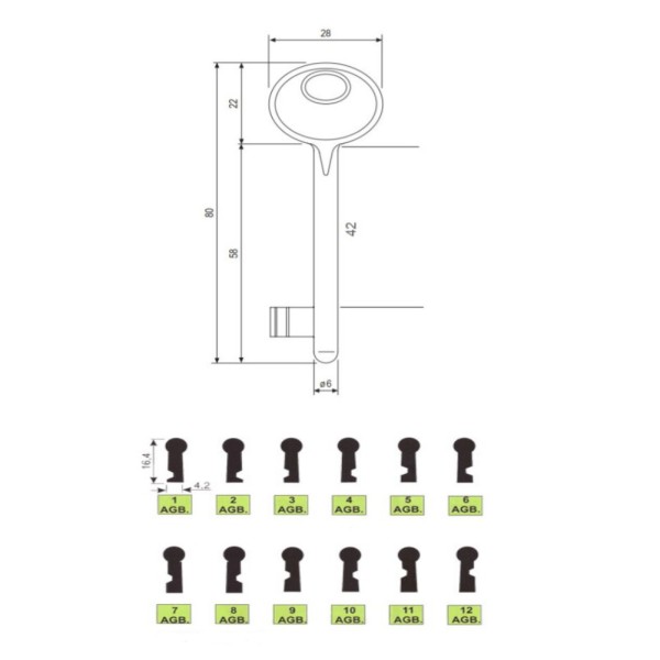 Serratura Patent: Chiave Ottonata AGB Ricambio