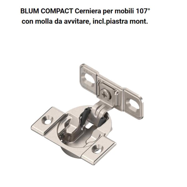CERNIERA BLUM COMPACT 107° CON MOLLA APERTURA VERSO L' INTERNO CON PIASTRA