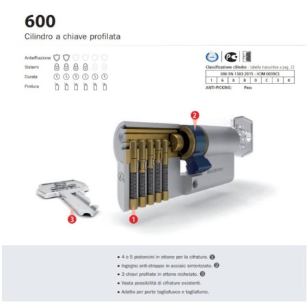 CILINDRO AGB MODELLO 600 IN OTTONE LUCIDO CON STESSA CIFRATURA CHIAVE