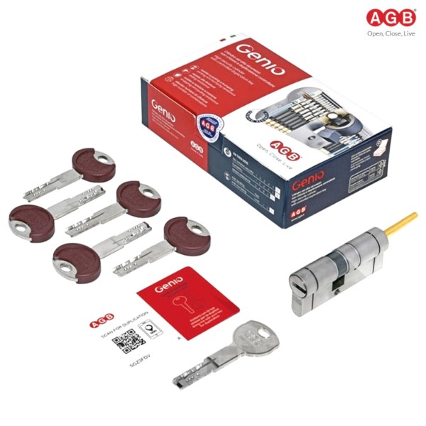 CILINDRO AGB GENIO CON CODOLO LUNGO MM. 60 ( 25-10-25C ) E 5 CHIAVI PUNZONATE
