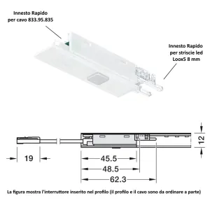 INTERRUTTORE CON SENSORE DI MOVIMENTO DA 3 MINUTI 24V/120W PER PROFILO 2103 HAFALE 833.89.293