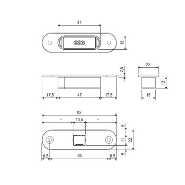 Incontro Magnetico per Serratura AGB Touch Grigio RAL 7036
