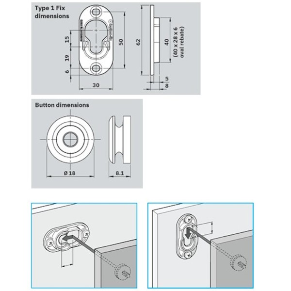 GIUNZIONE BUTTON-FIX TYPE1 in METALLO con riscontro