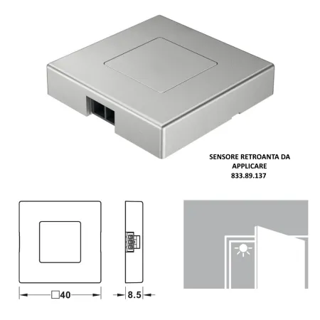 SENSORE RETROANTA 40X40mm HAFELE DA APPLICARE ARGENTO 833.89.137 SENZA CAVO