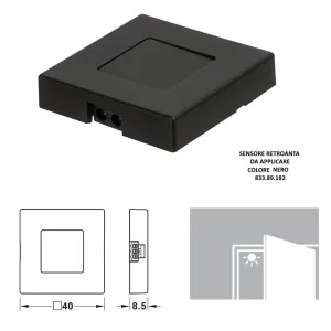 SENSORE RETROANTA 40X40mm HAFELE DA APPLICARE NERO 833.89.182 SENZA CAVO