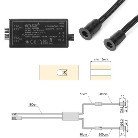 Kit Sensore LED Emuca Smart Prossimità Doppio per 2 Porte Armadio