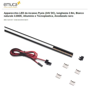 Profilo Emuca Pixys Incasso Nero 2,90m LED 8W 4000K