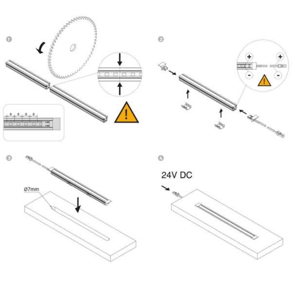 PROFILO DA 2,90 INCASSO NERO CON LED 8W/mt 4000K LUCE CALDA, STAFFE E TAPPI EMUCA PIXYS