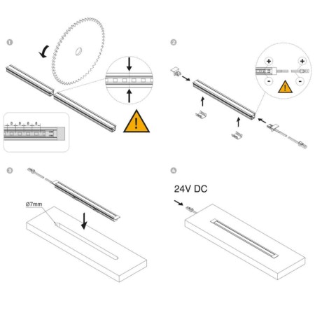 PROFILO DA 2,90 INCASSO NERO CON LED 8W/mt 4000K LUCE CALDA, STAFFE E TAPPI EMUCA PIXYS