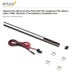Profilo Emuca Pixys Incasso Nero 2,90m LED 8W 2700K