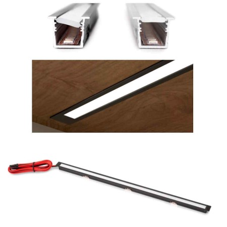 PROFILO DA 2,90 INCASSO NERO CON LED 8W/mt 2700K LUCE CALDA, STAFFE E TAPPI EMUCA PIXYS