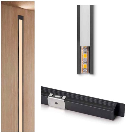 PROFILO DA 2,90 INCASSO NERO CON LED 8W/mt 2700K LUCE CALDA, STAFFE E TAPPI EMUCA PIXYS
