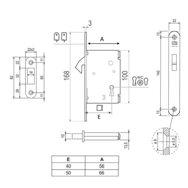 SERRATURA INFILARE CON GANCIO AGB MOD. 703 QUADRO 8 MM BRONZATA