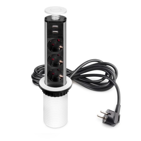 Multipresa Estraibile Verticale Emuca Alluminio Bianco 3 Prese USB