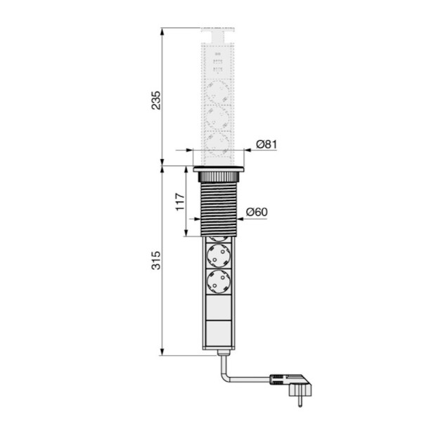 Multipresa Estraibile Verticale Emuca Alluminio Grigio 3 Prese USB