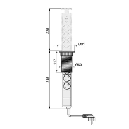 Multipresa Estraibile Verticale Emuca Alluminio Grigio 3 Prese USB