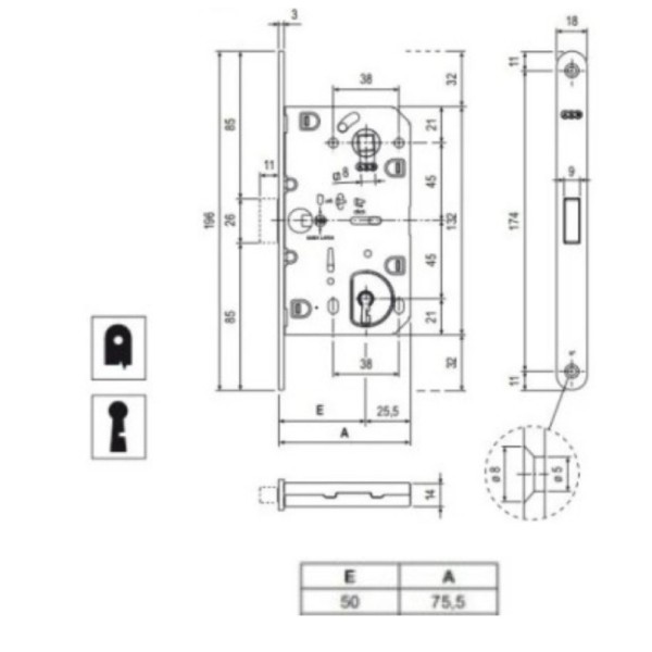 SERRATURA MEDIANA POLARIS 2XT AGB MAGNETICA CHIAVE PATENT CROMO OPACA
