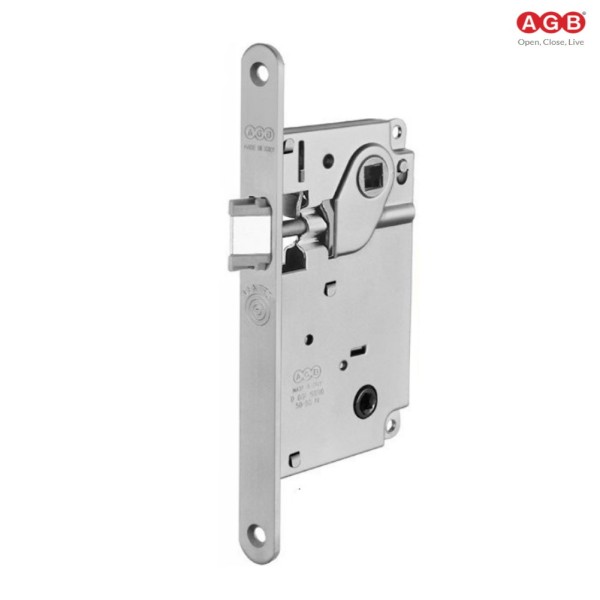 SERRATURA AGB PATENT CENTRO BAGNO SOLO SCROCCO BORDI TONDI ENT. 50 MM CROMO OPACA