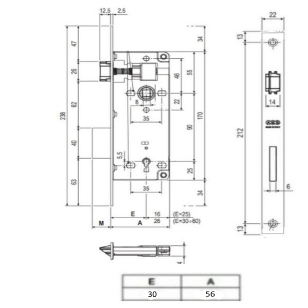 SERRATURA AGB PATENT GRANDE BORDI QUADRI ENT. 30 MM BRONZATA