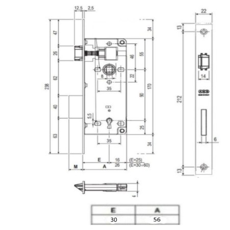 SERRATURA AGB PATENT GRANDE BORDI QUADRI ENT. 30 MM BRONZATA