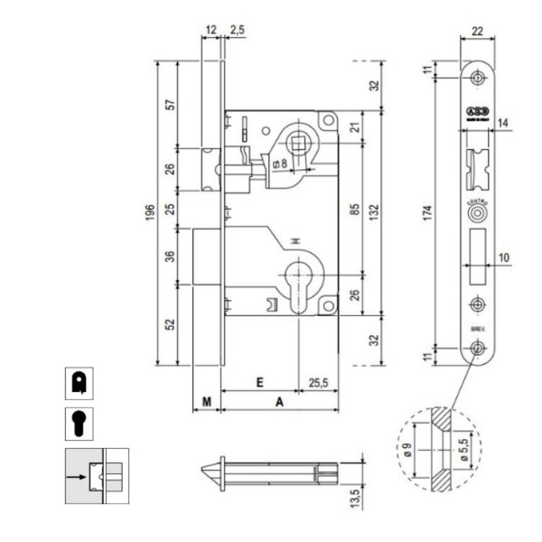 SERRATURA AGB YALE CENTRO MOD. 1024 CILINDRO EUROPEO BORDI TONDI ENT. 50 MM