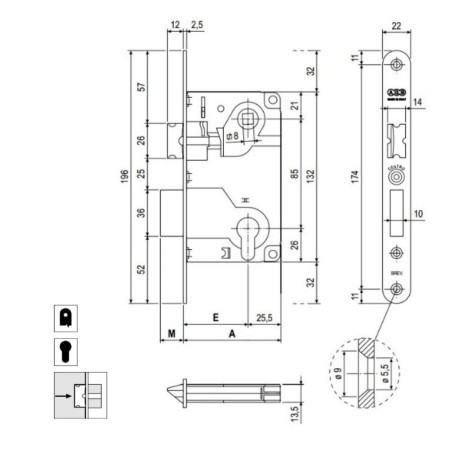 SERRATURA AGB YALE CENTRO MOD. 1024 CILINDRO EUROPEO BORDI TONDI ENT. 50 MM