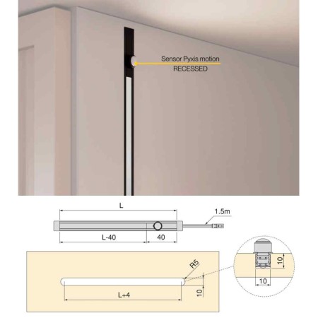 KIT SENSORE PIR DI MOVIMENTO PER PROFILO INCASSO PYXIS NERO EMUCA