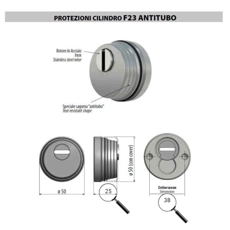 KIT DEFENDER ANTITUBO AZZI FAUSTO d.50mm - h.25mm - INTERASSE FORI 38mm CON COVER E MOSTRINA ESTERNA