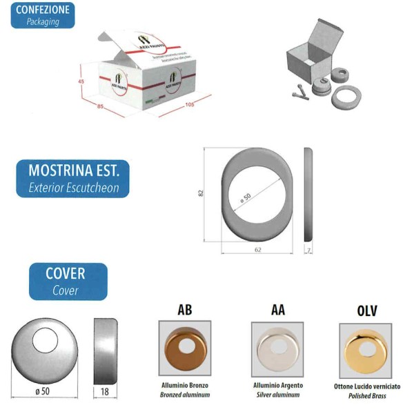 KIT DEFENDER ANTITUBO AZZI FAUSTO d.50mm - h.25mm - INTERASSE FORI 38mm CON COVER E MOSTRINA ESTERNA