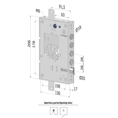 SERRATURA SECUREMME TRIPLICE 2501DCR0328 ENTRATA 63 DX INTERASSE 28 SENZA CUORE
