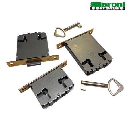 SERRATURA MERONI ART. M32 INFILARE DOPPIA DX/SX BORDI QUADRI NICHELATA FRONTALE OTTONE