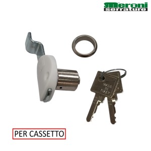 SERRATURA MERONI ART. 2130P9 PER CASSETTO LUNGHEZZA CILINDRO 20 MM CON LEVA PIEGATA
