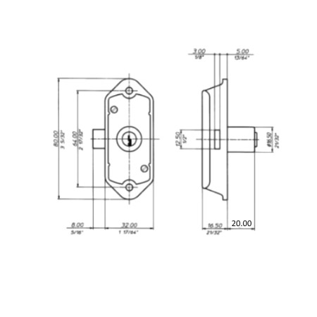 SERRATURA MERONI ART. 2193 DA APPLICARE AD ASTE ROTANTI CILINDRO LUNGHEZZA 20 MM MARRONE