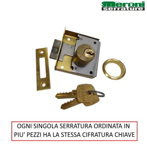 SERRATURA MERONI ART. 2203 APPLICARE ENT. 30 MM CON STESSA CIFRATURA CHIAVE OTTONE